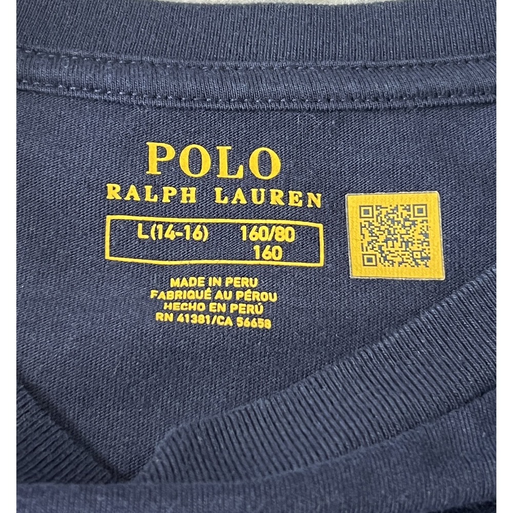 Lot of 2 Polo Ralph Lauren T-shirts Boys 14/16 Navy Blue w/Logo Preppy Retro - Picture 3 of 6